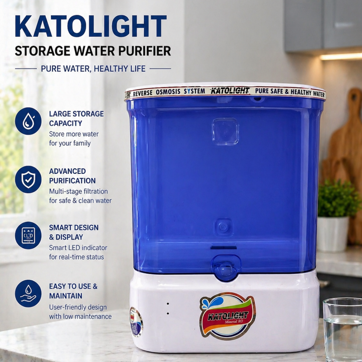 Katolight Storage Water Purifier – Advanced RO System with Large Capacity & Smart LED Display